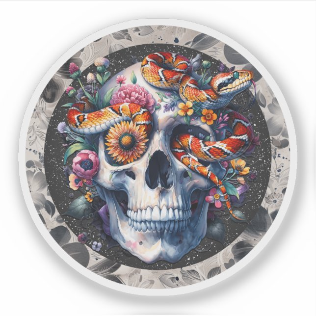 Blumenschlange mit Schädelsticker. Aufkleber (Vorderseite)