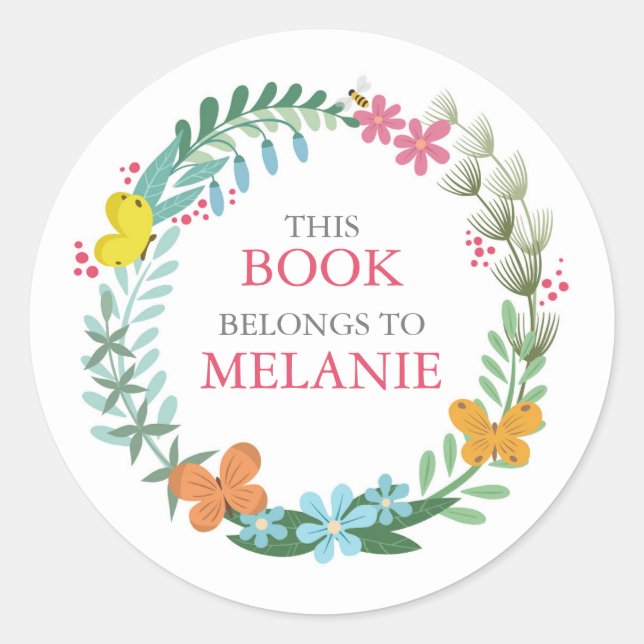 Blumenschmetterling-Aufkleber für farbenfrohe Krän Runder Aufkleber (Vorderseite)