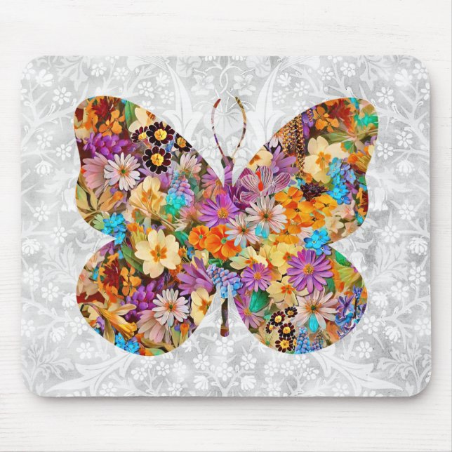 Blumenschmetterling Vintag Style Mouse Pad Mousepad (Vorne)