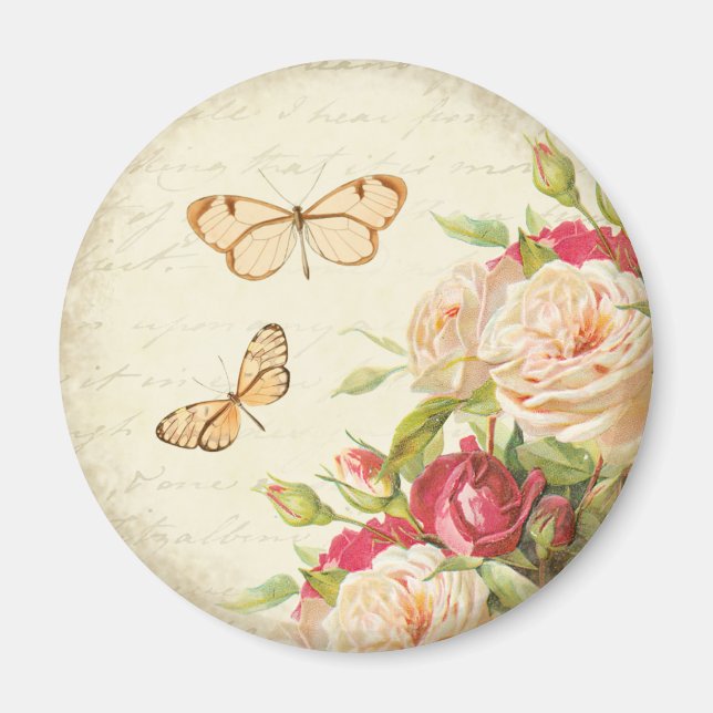 Blumenschmetterlingsmagnet bei Vintager Rose Magnet (Vorne)