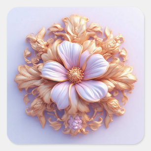 🌸 Blumenschmuck Gold Luxus Dekoratives Geschenk Quadratischer Aufkleber