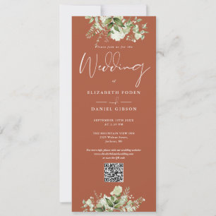 Blumenschmuck Terrakotta QR-Code Hochzeit Einladung