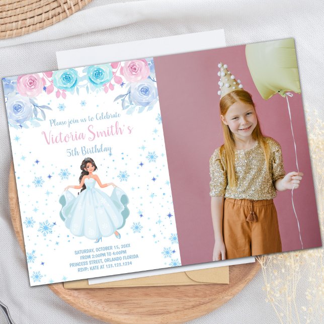 BlumenschneefalkPrinzessin zum Geburtstag Einladung (Floral Snow Falk Princess Birthday Invitation)