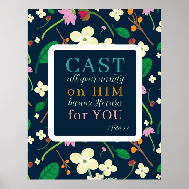 Blumenschrift 1 Peter 5:7 Poster (Vorne)