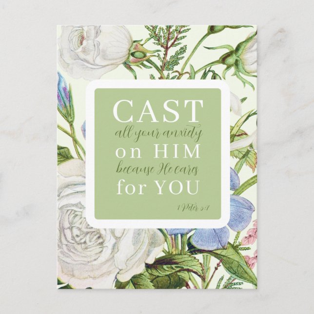 Blumenschrift 1 Peter 5:7 Postkarte (Vorderseite)
