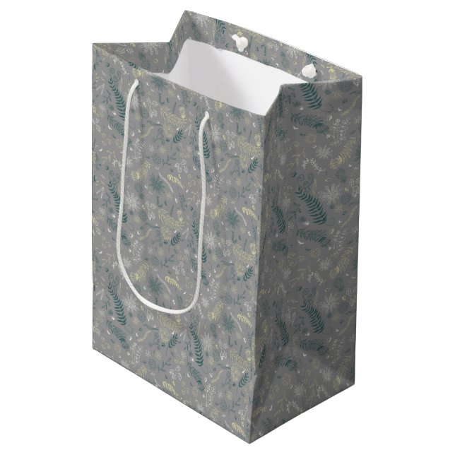 Blumenschrift auf grau mittlere geschenktüte (Vorderseite Schrägansicht)