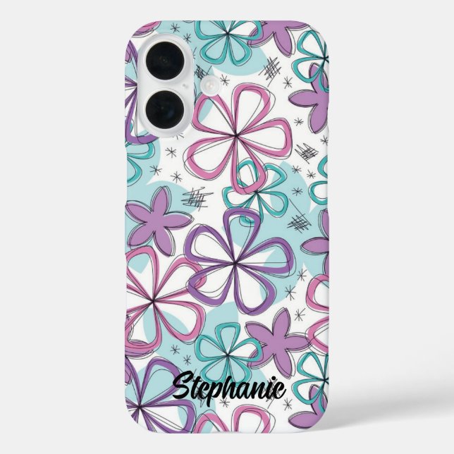 Blumenschrift - Blume mit Sternen und Markierungen iPhone 16 Hülle (Rückseite)