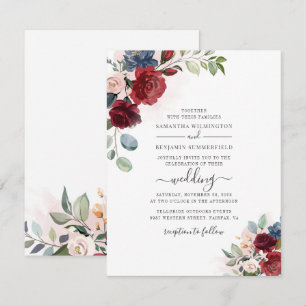 Blumenschrift Burgundy Botanische Moderne Hochzeit Einladung