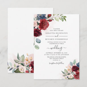 Blumenschrift Burgundy Botanische Moderne Hochzeit Einladung