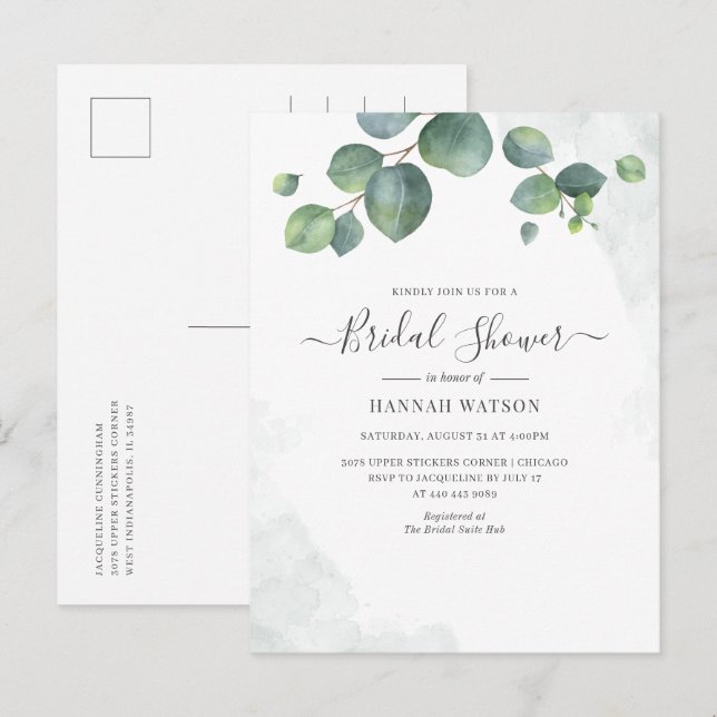 Blumenschrift Eukalyptus Greenery Brautparty Einladungspostkarte (Vorne/Hinten)