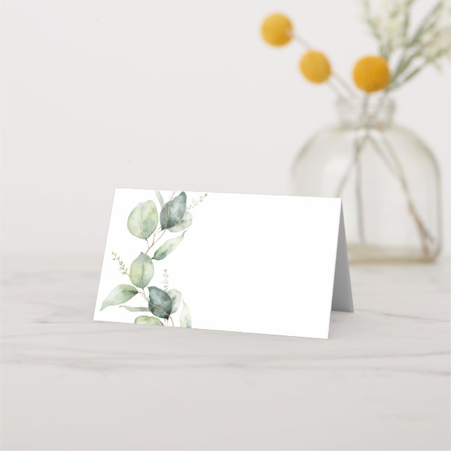 Blumenschrift Eukalyptus Greenery Wedding Platzkarte (Vorderseite)