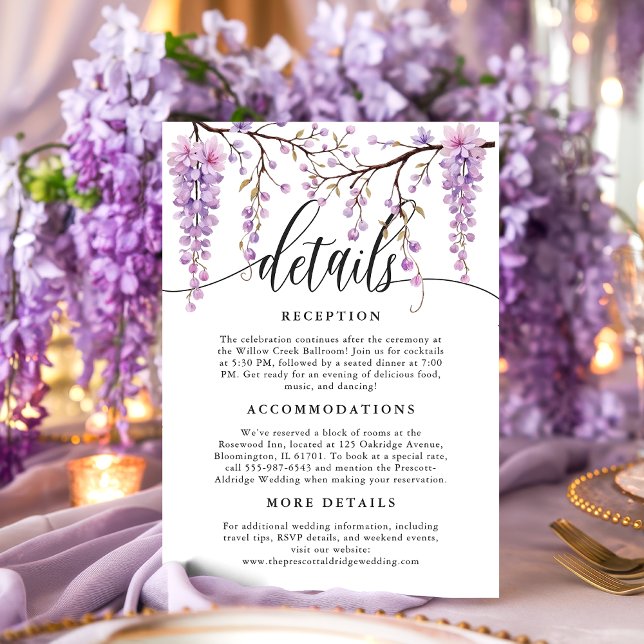 Blumenschrift Lila Wisteria Calligraphy Details Begleitkarte (Von Creator hochgeladen)