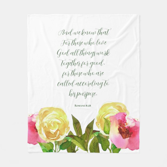 Blumenschrift Römer 8:28 Fleecedecke (Vorderseite)