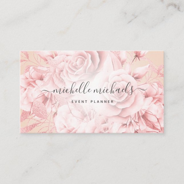 Blumenschrift Rose Gold Blush Modern Script Visitenkarte (Vorderseite)