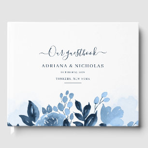 Blumenschrift Watercolor Navy Blue Wedding Gästebuch