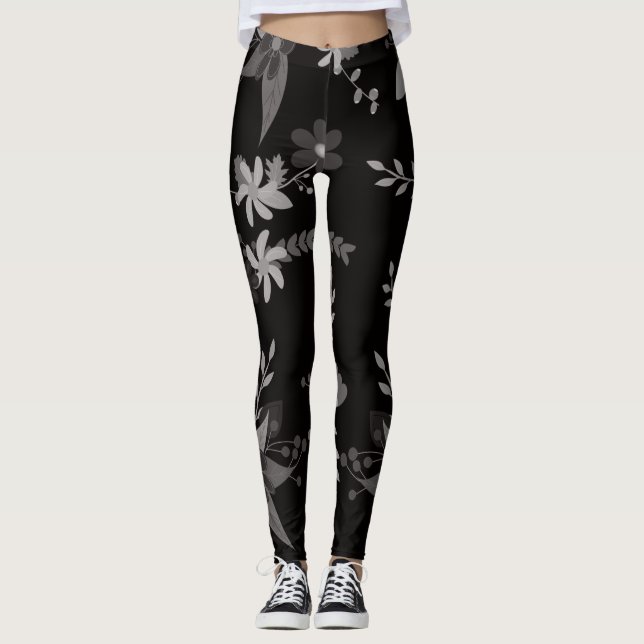 Blumenschwarz Leggings (Vorderseite)