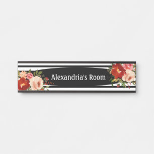 Blumenschwarz-weiß-Mädchenzimmerschild Türschild