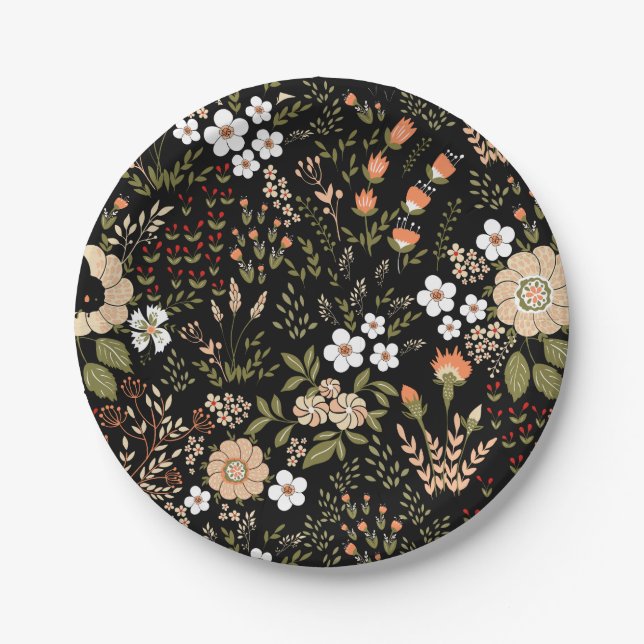 Blumenschwarze Wildblumen Botanische Blume Hochzei Pappteller (Vorderseite)