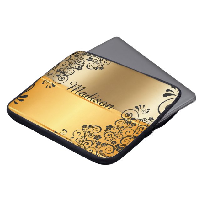 Blumenschwarzes Laptopschutzhülle (Vorne Oben)