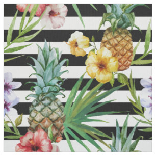 Blumenschwarzstreifen der Watercolorananas Stoff