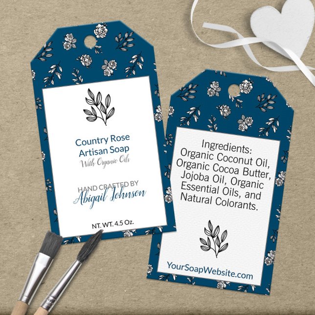 Blumenseife HangTag mit handGezeichnet Rose 🌹 💙 Geschenkanhänger (Floral Soap HangTag with Hand-Drawn Roses 🌹💙 Gift Tags
)