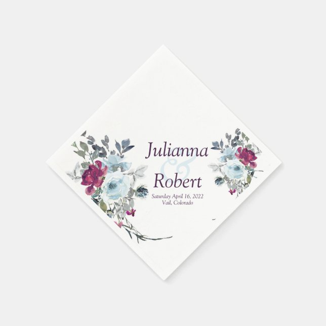 Blumenservietten aus Burgund und Blau Serviette (Ecke)
