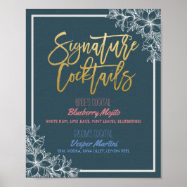 Blumensignatur Cocktail Drink Menü Hochzeitsdekor Poster