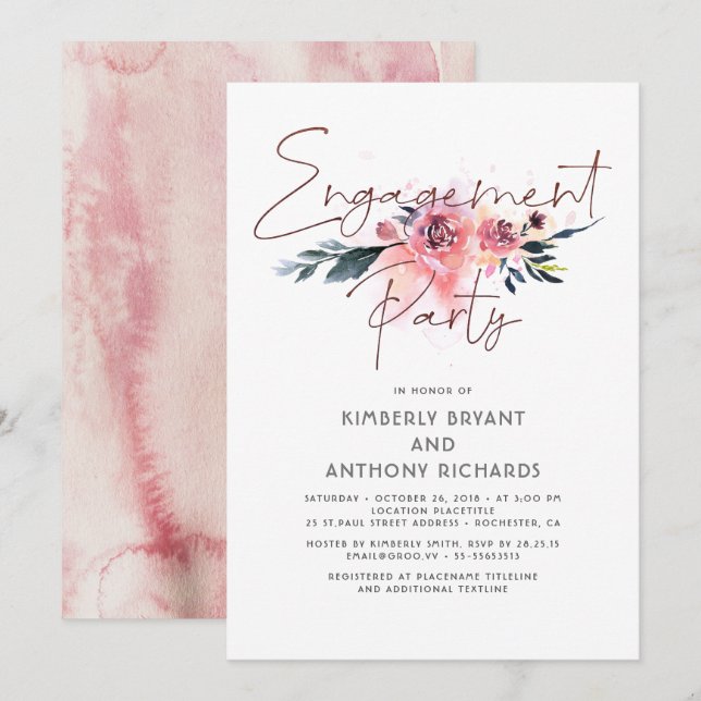 Blumensignatur-Skript Elegante Engagement-Partei Einladung (Vorne/Hinten)