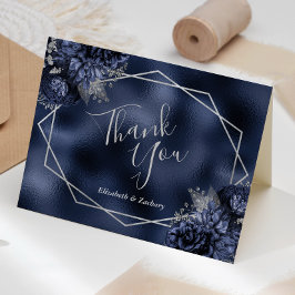 Blumensilber Geometric Navy Blue Foil Wedding Dankeskarte