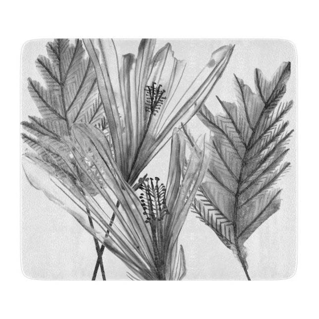 BlumenSilhouette - Grau Schneidebrett (Vorderseite)