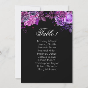 Blumensitzplan lila. Schwarzer Hochzeitsplan Einladung