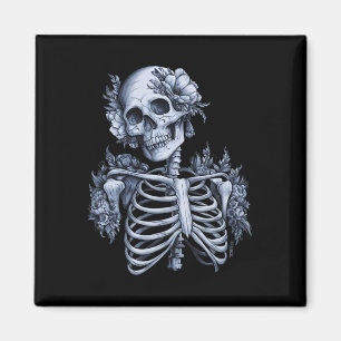 Blumenskelett Florales Totenkopf Halloween Gothic Magnet