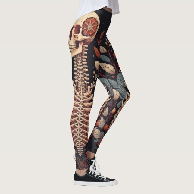 Blumenskelett Halloween Skull Ribcage Leggings (Rechts)