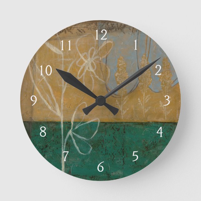 Blumenskizze mit Wildblume und Pflanzen Runde Wanduhr (Vorderseite)