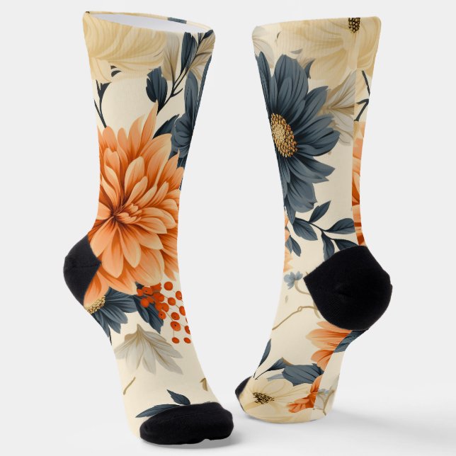 Blumensocken mit schwarzer Spitze und Ferse Socken (Gewinkelt)