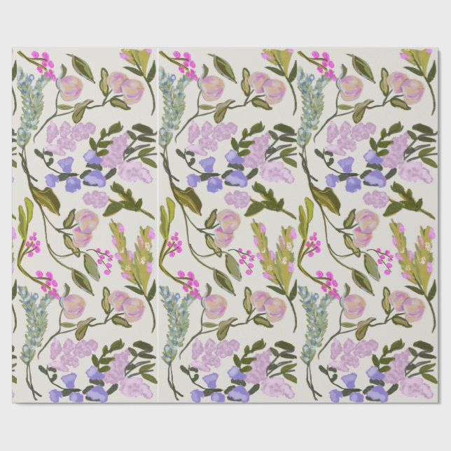 Blumensommer Peach Wrapping Papier Geschenkpapier (Flach)