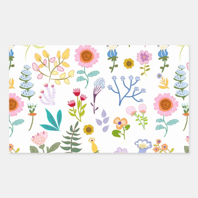 Blumensommerpapier mit botanischem Hintergrund Rechteckiger Aufkleber (Vorderseite)