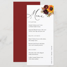 Blumensonnenblume Burgund Hochzeit im Herbst Empfa Menükarte