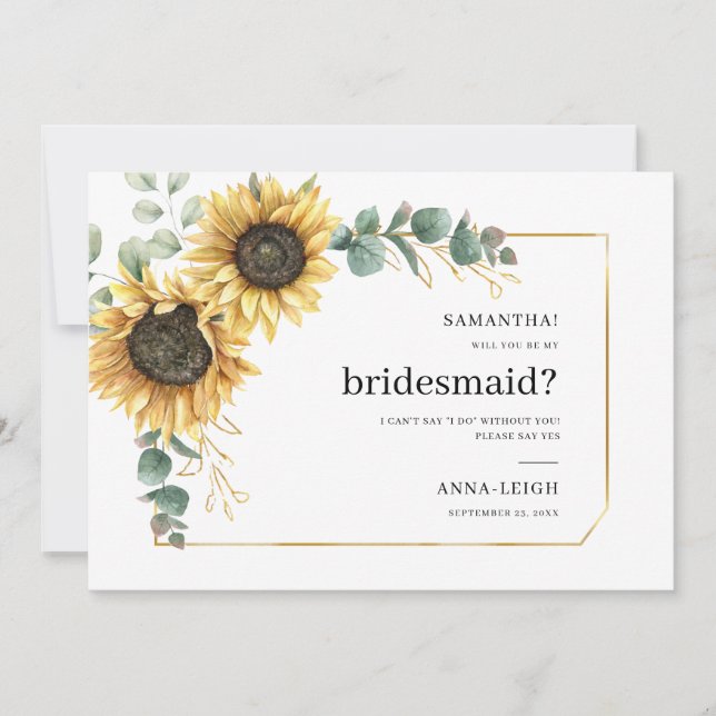 Blumensonnenblume wird meine Bridesmaid-Karte sein Einladung (Vorderseite)