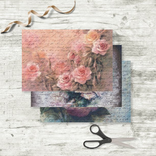 Blumensorte Rose Antiquitäten Handschrift Decoupag Geschenkpapier Set