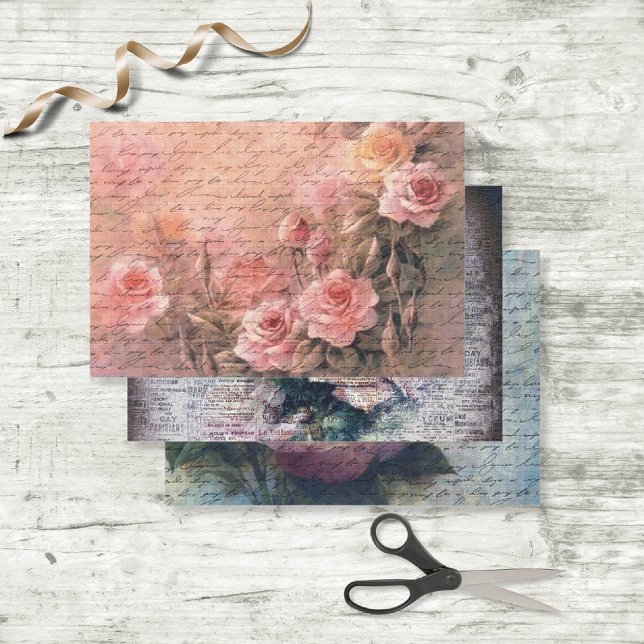 Blumensorte Rose Antiquitäten Handschrift Decoupag Geschenkpapier Set (3 different designs, see all the images here.)