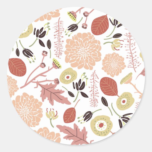 Blumenspielend Botanischer Mix Peach Green Whimsic Runder Aufkleber (Vorderseite)