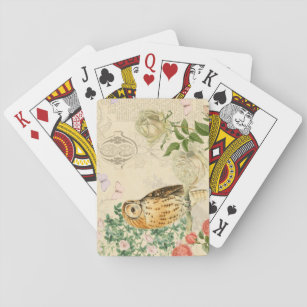 Blumenspielkarten der Vintagen Eule mit schöner Spielkarten