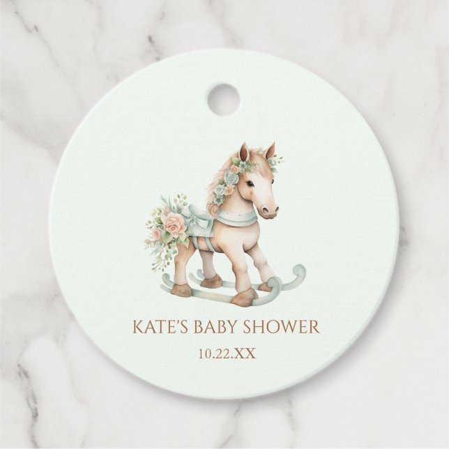 Blumenspielzeug Rocking Horse Babydusche Geschenkanhänger (Vorderseite)