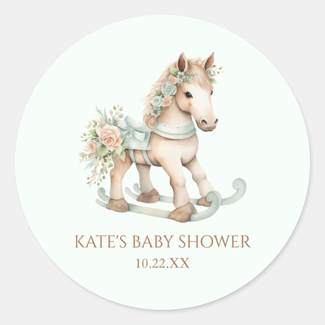 Blumenspielzeug Rocking Horse Babydusche Runder Aufkleber (Vorderseite)
