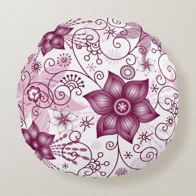 Blumenspirale Pink und Weiß Pattern Kissen Kissen (Vorderseite)