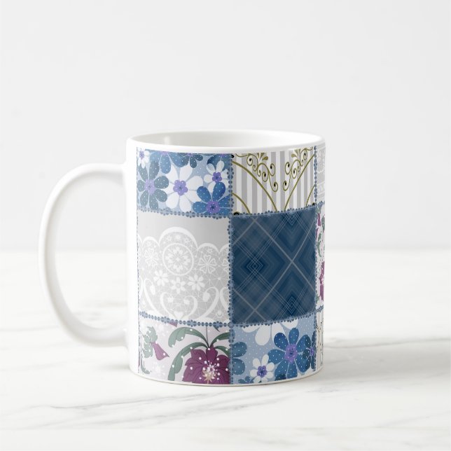Blumenspitze: Patchwork Nahtloser Hintergrund. Kaffeetasse (Links)