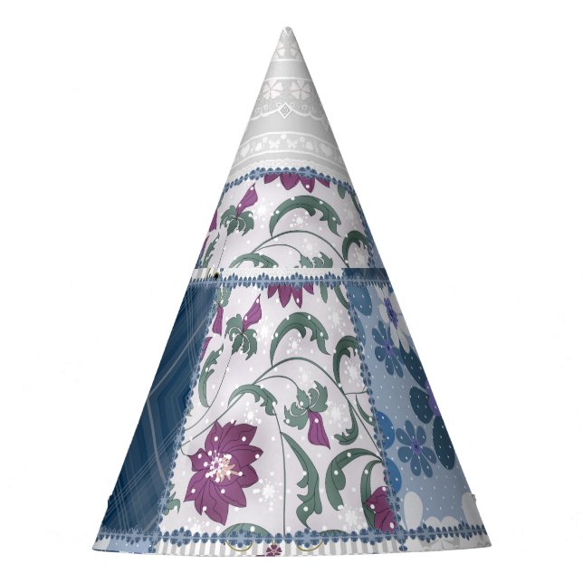 Blumenspitze: Patchwork Nahtloser Hintergrund. Partyhütchen (Vorderseite)