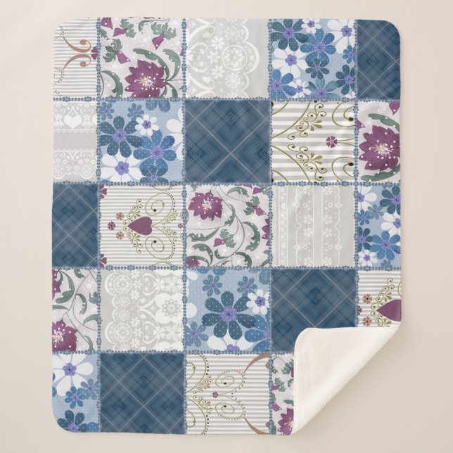 Blumenspitze: Patchwork Nahtloser Hintergrund. Sherpadecke (Vorderseite)