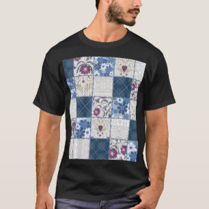 Blumenspitze: Patchwork Nahtloser Hintergrund. T-Shirt